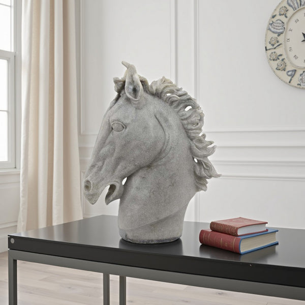 Decorative Horse Head Figurine, Gray Resin, Modern Style, 25 Inch -BM330994