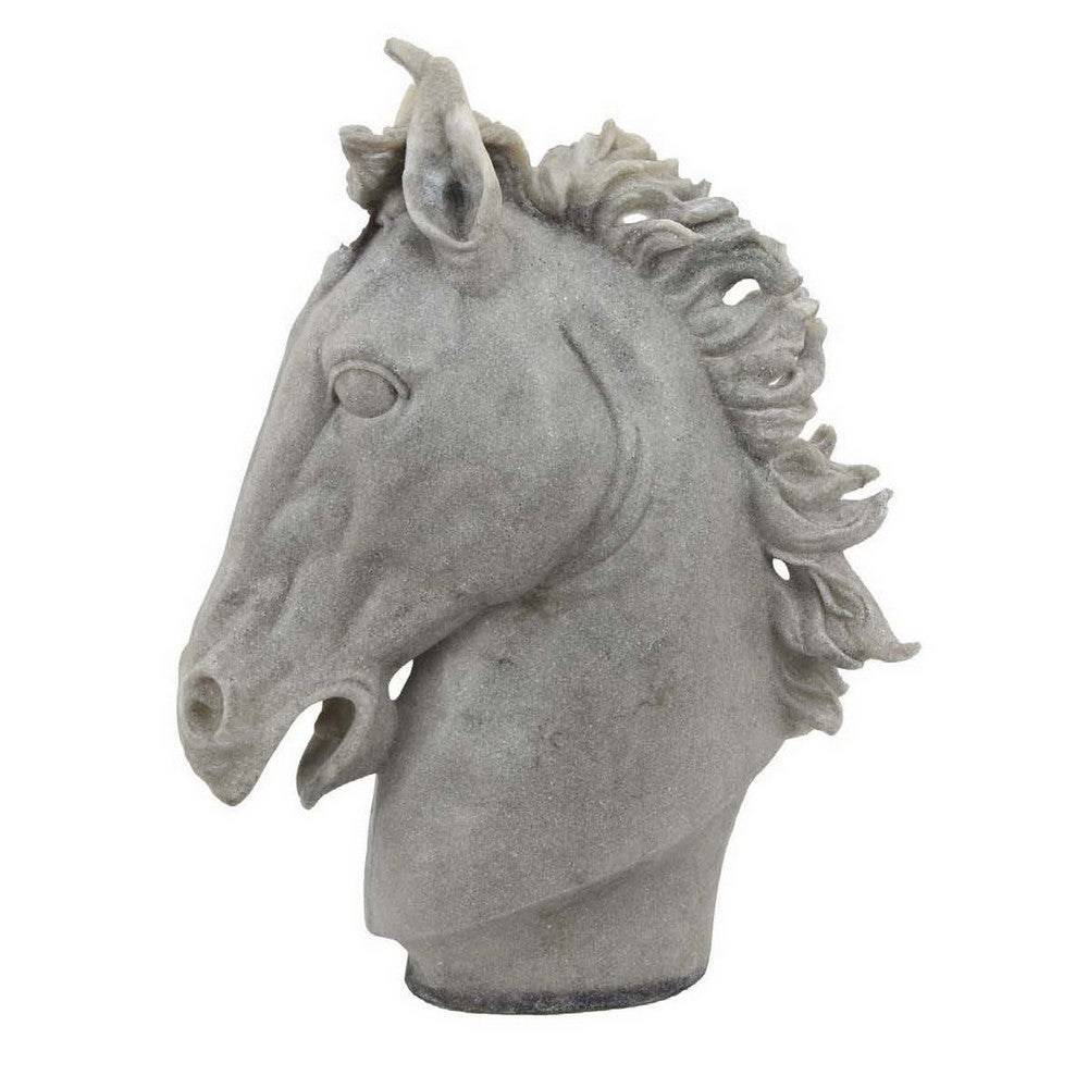 Decorative Horse Head Figurine, Gray Resin, Modern Style, 25 Inch -BM330994