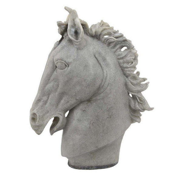 Decorative Horse Head Figurine, Gray Resin, Modern Style, 25 Inch -BM330994