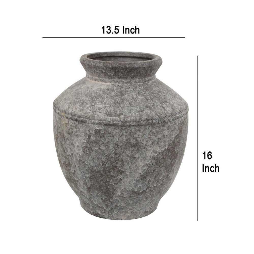 Accent Vase, Antique Brown Gray Ceramic, Modern Pot Shape, 16 Inch -BM330997