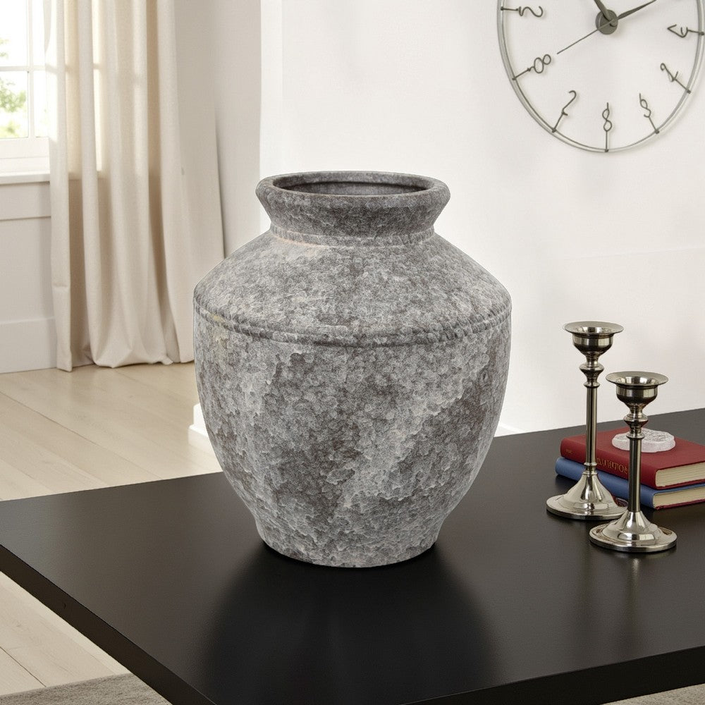 Accent Vase, Antique Brown Gray Ceramic, Modern Pot Shape, 16 Inch -BM330997