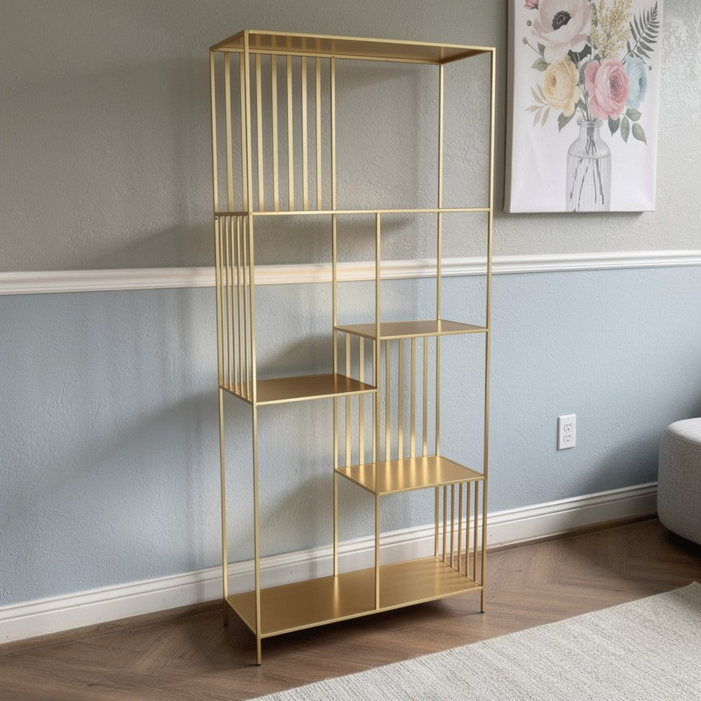 Tandum Plant Display Stand, Gold Metal 6 Shelves, Modern 71 Inch -BM330998