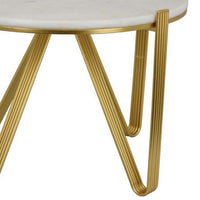 Glam Plant Stand Table, White Marble, Gold Metal Texture Legs, 25 Inch -BM331000