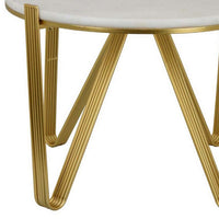 Glam Plant Stand Table, White Marble, Gold Metal Texture Legs, 25 Inch -BM331000