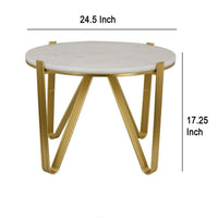 Glam Plant Stand Table, White Marble, Gold Metal Texture Legs, 25 Inch -BM331000