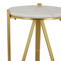 Glam Plant Stand Table, White Marble, Gold Metal Texture Legs, 20 Inch -BM331001