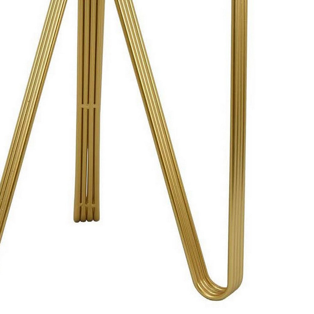 Glam Plant Stand Table, White Marble, Gold Metal Texture Legs, 20 Inch -BM331001