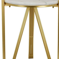 Glam Plant Stand Table, White Marble, Gold Metal Texture Legs, 20 Inch -BM331001