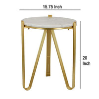 Glam Plant Stand Table, White Marble, Gold Metal Texture Legs, 20 Inch -BM331001