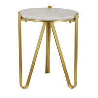 Glam Plant Stand Table, White Marble, Gold Metal Texture Legs, 20 Inch -BM331001
