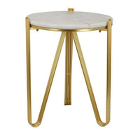 Glam Plant Stand Table, White Marble, Gold Metal Texture Legs, 20 Inch -BM331001