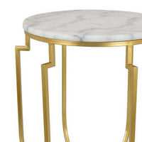 Jax Plant Stand Table, White Marble, Gold Metal Open Frame, 22 Inch -BM331003