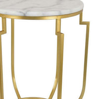 Jax Plant Stand Table, White Marble, Gold Metal Open Frame, 22 Inch -BM331003