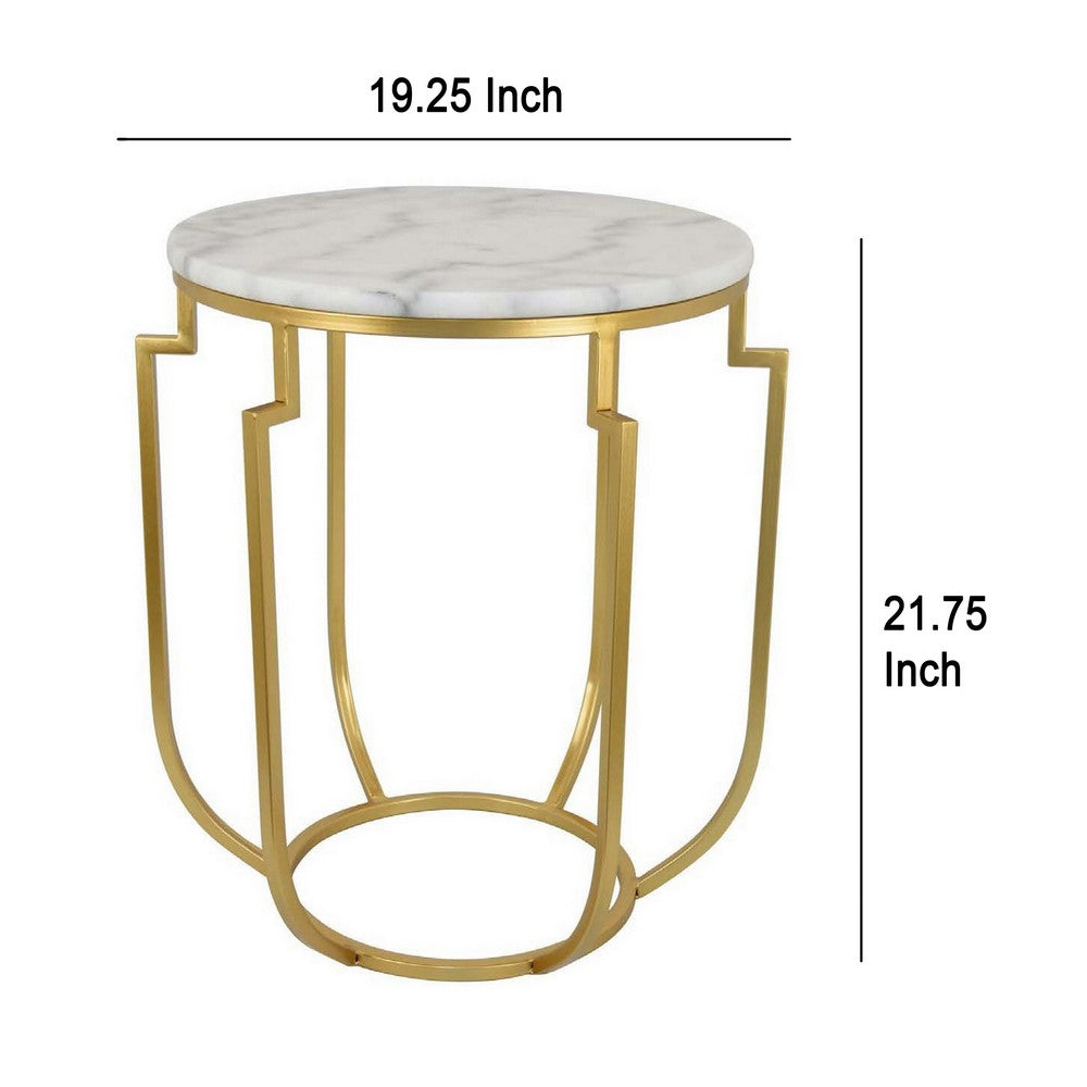 Jax Plant Stand Table, White Marble, Gold Metal Open Frame, 22 Inch -BM331003