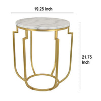 Jax Plant Stand Table, White Marble, Gold Metal Open Frame, 22 Inch -BM331003