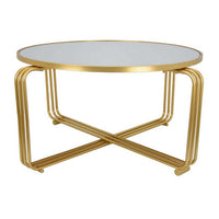 Plant Stand Coffee Table, 37 Inch Round Mirror Top, Modern Gold Metal -BM331004