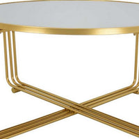 Plant Stand Coffee Table, 37 Inch Round Mirror Top, Modern Gold Metal -BM331004