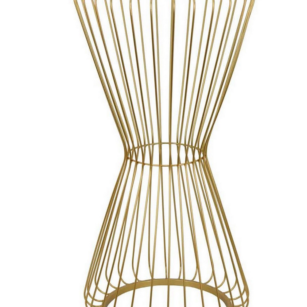 Kane Plant Stand Table, Mirrored, Hourglass Gold Metal Frame, 30 Inch -BM331007
