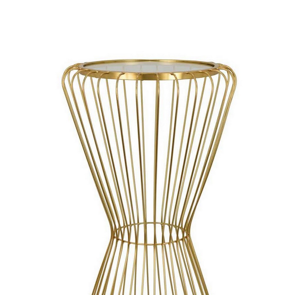 Kane Plant Stand Table, Mirrored, Hourglass Gold Metal Frame, 30 Inch -BM331007