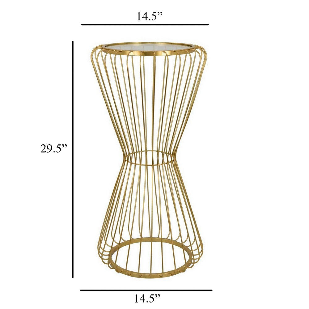 Kane Plant Stand Table, Mirrored, Hourglass Gold Metal Frame, 30 Inch -BM331007