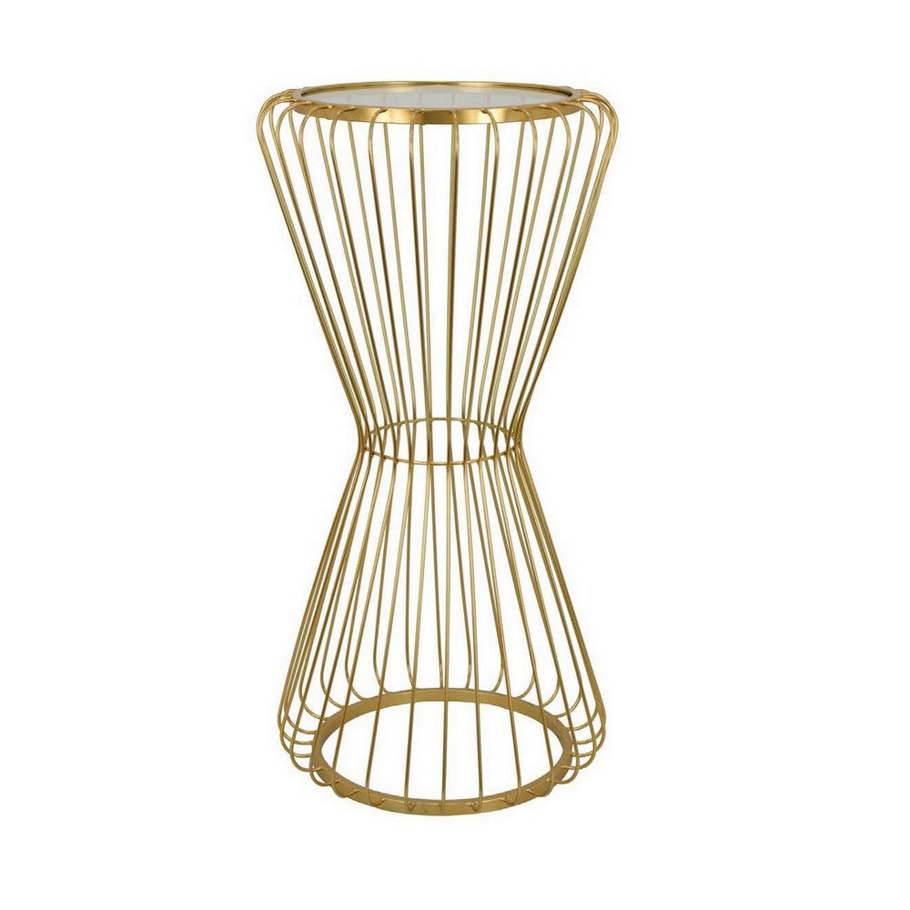 Kane Plant Stand Table, Mirrored, Hourglass Gold Metal Frame, 30 Inch -BM331007