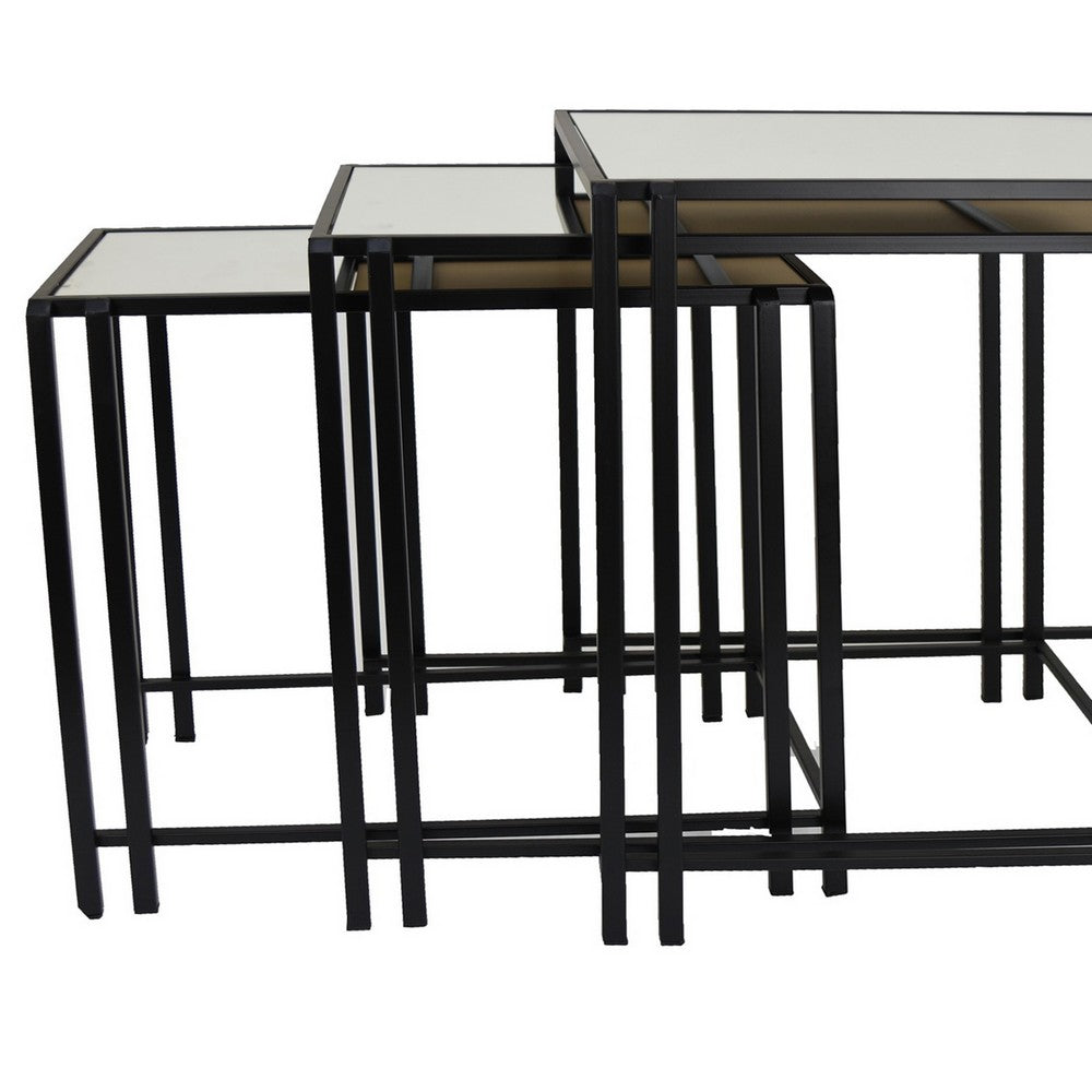 Buckley Nesting Plant Stand Table Set of 2, Black Metal, Mirrored Top -BM331010