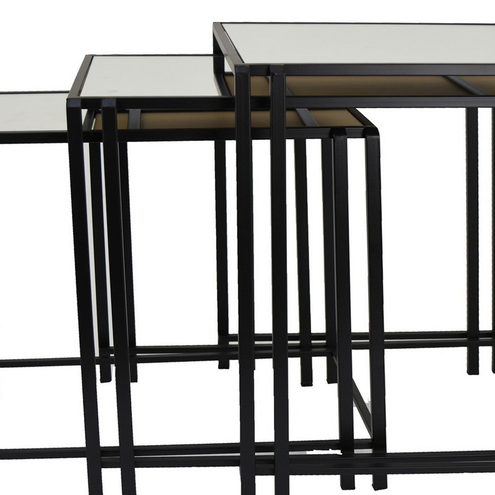 Buckley Nesting Plant Stand Table Set of 2, Black Metal, Mirrored Top -BM331010