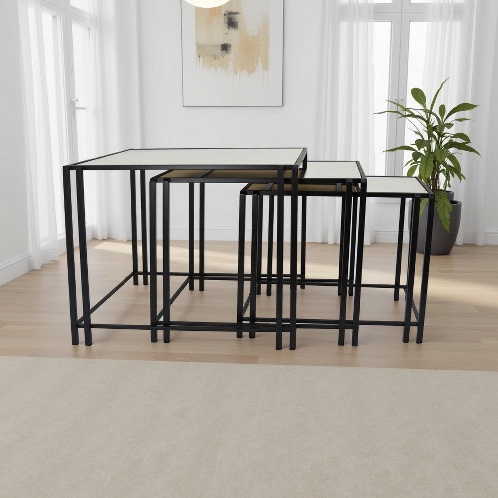 Buckley Nesting Plant Stand Table Set of 2, Black Metal, Mirrored Top -BM331010