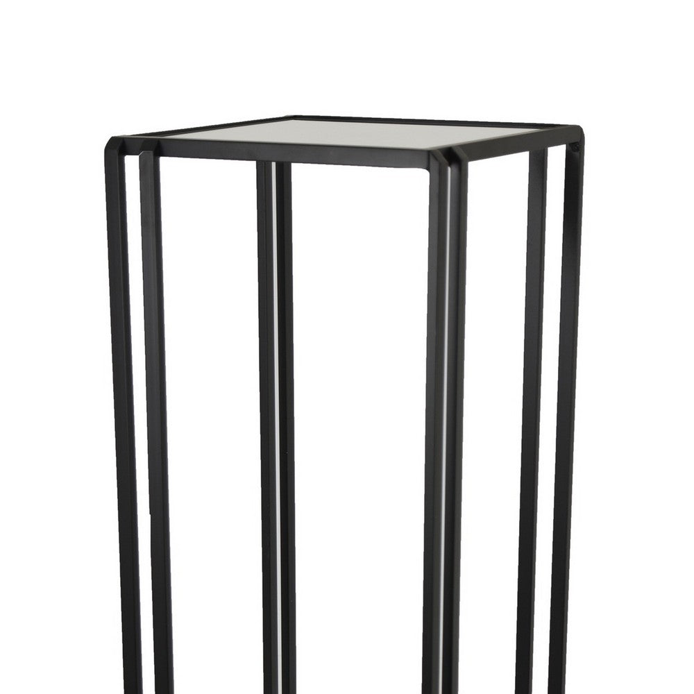 Buckley Plant Stand Table, Black Metal, Square Mirrored Top, 34 Inch -BM331011