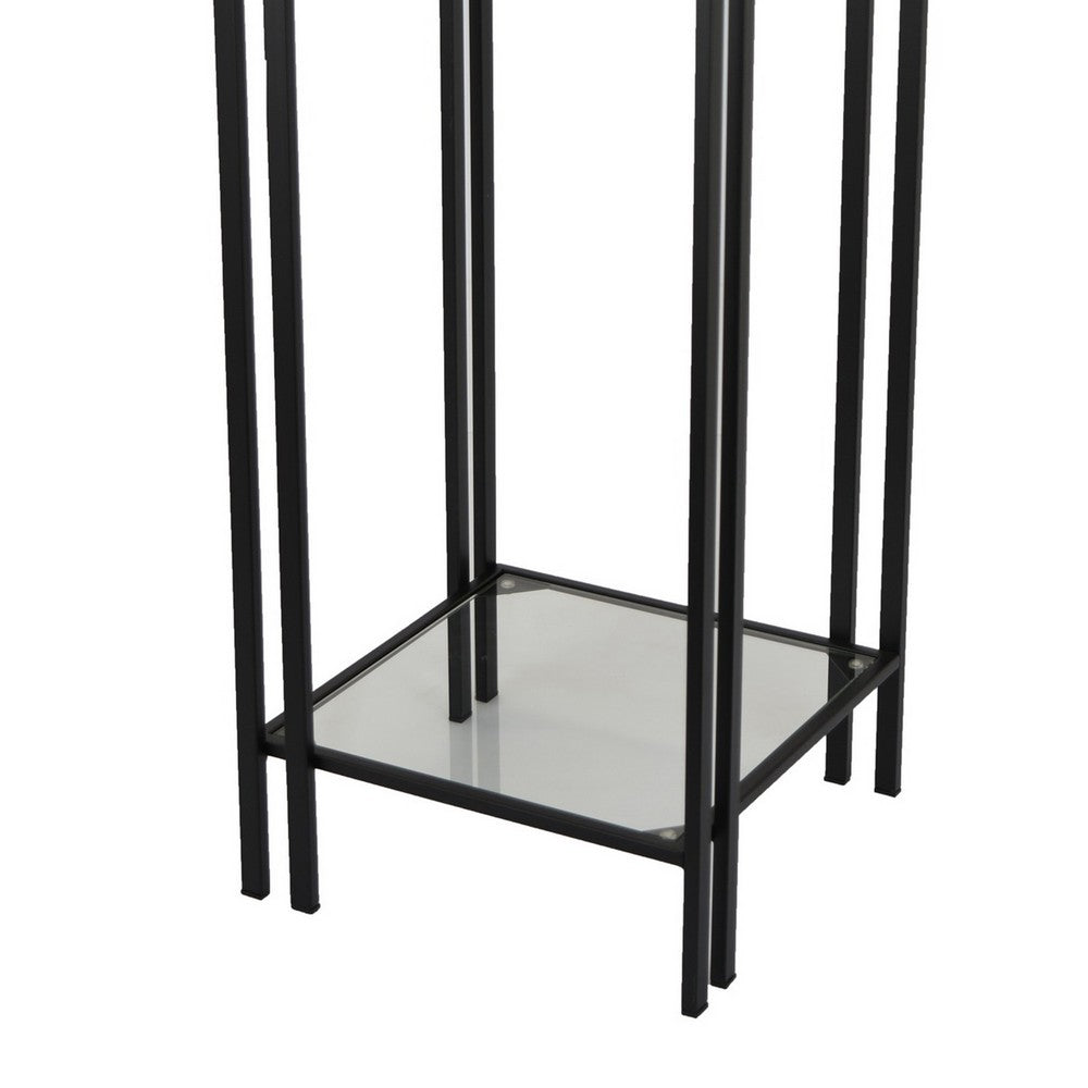 Buckley Plant Stand Table, Black Metal, Square Mirrored Top, 34 Inch -BM331011