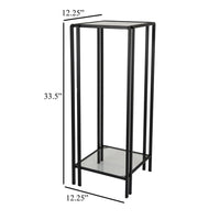 Buckley Plant Stand Table, Black Metal, Square Mirrored Top, 34 Inch -BM331011