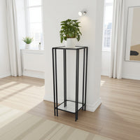 Buckley Plant Stand Table, Black Metal, Square Mirrored Top, 34 Inch -BM331011
