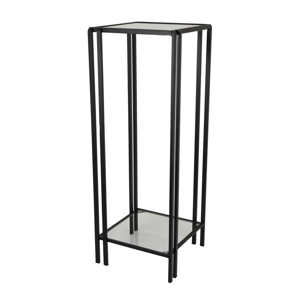 Buckley Plant Stand Table, Black Metal, Square Mirrored Top, 34 Inch -BM331011