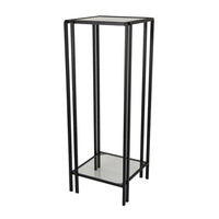 Buckley Plant Stand Table, Black Metal, Square Mirrored Top, 34 Inch -BM331011