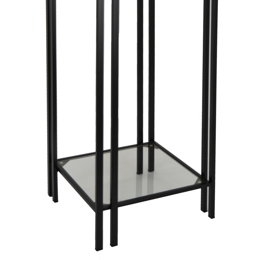 Buckley Plant Stand Table, Black Metal, Square Mirrored Top, 28 Inch -BM331012