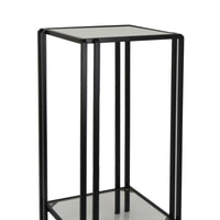 Buckley Plant Stand Table, Black Metal, Square Mirrored Top, 28 Inch -BM331012