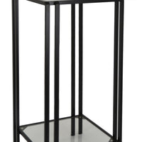 Buckley Plant Stand Table, Black Metal, Square Mirrored Top, 28 Inch -BM331012