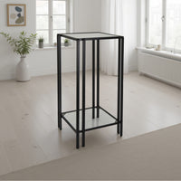 Buckley Plant Stand Table, Black Metal, Square Mirrored Top, 28 Inch -BM331012