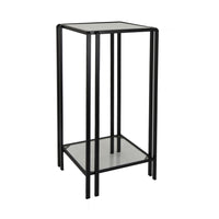 Buckley Plant Stand Table, Black Metal, Square Mirrored Top, 28 Inch -BM331012