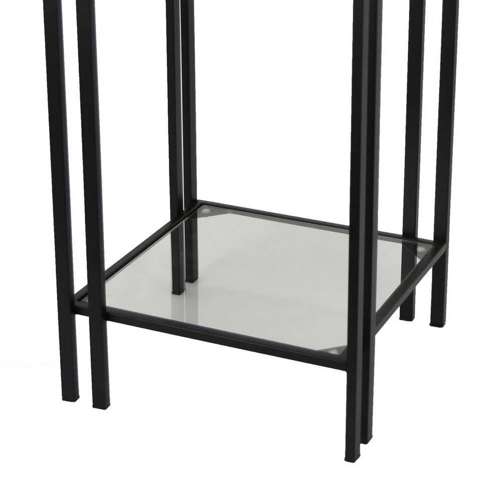Buckley Plant Stand Table, Black Metal, Square Mirrored Top, 22 Inch -BM331013
