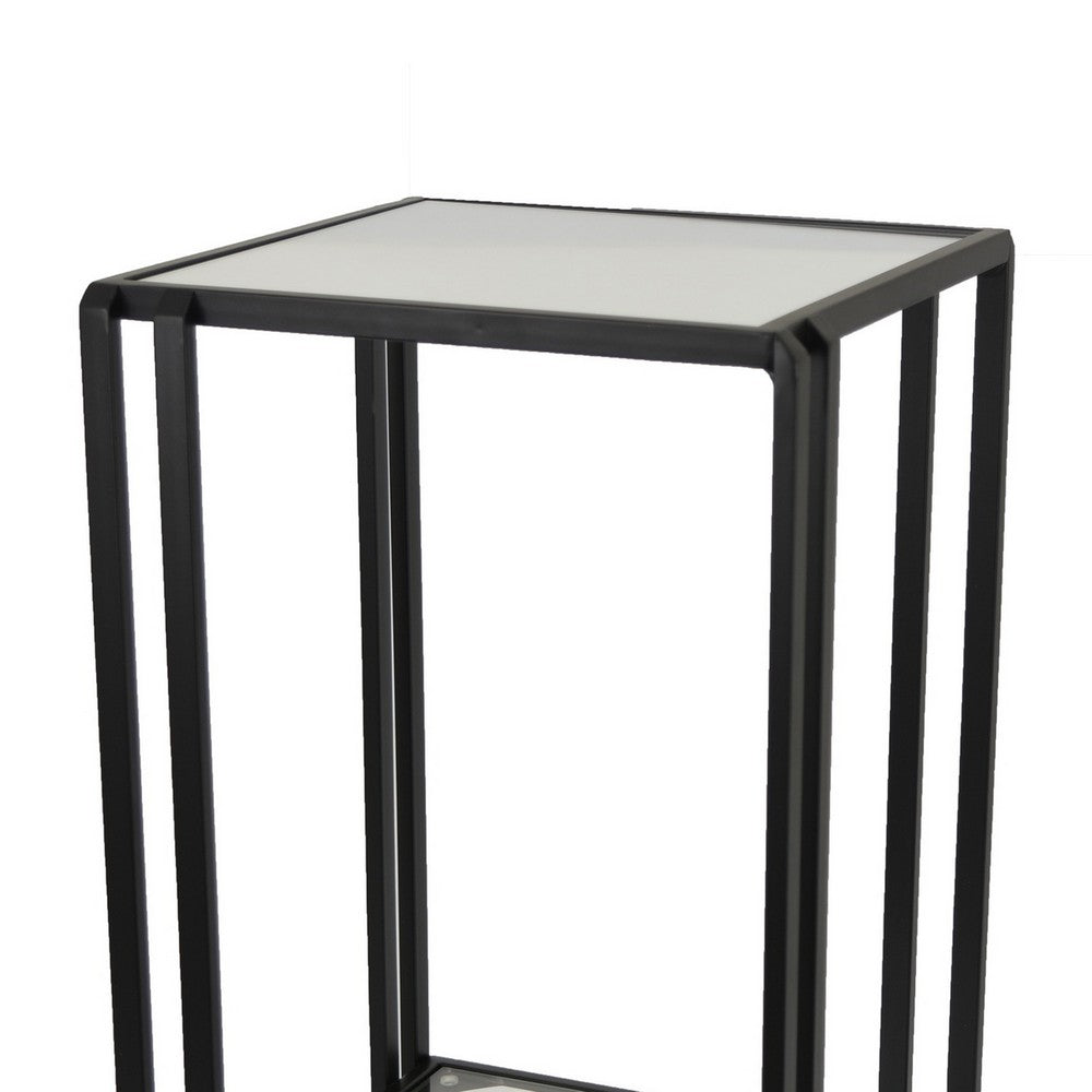 Buckley Plant Stand Table, Black Metal, Square Mirrored Top, 22 Inch -BM331013