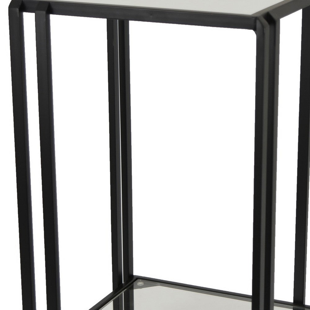 Buckley Plant Stand Table, Black Metal, Square Mirrored Top, 22 Inch -BM331013