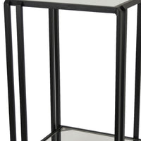 Buckley Plant Stand Table, Black Metal, Square Mirrored Top, 22 Inch -BM331013