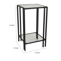 Buckley Plant Stand Table, Black Metal, Square Mirrored Top, 22 Inch -BM331013