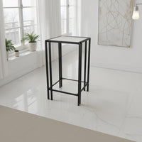 Buckley Plant Stand Table, Black Metal, Square Mirrored Top, 22 Inch -BM331013