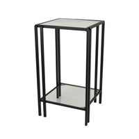 Buckley Plant Stand Table, Black Metal, Square Mirrored Top, 22 Inch -BM331013