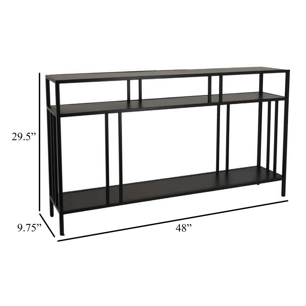 Plant Display Stand, 3 Tier Black Metal, Modern Industrial 48 Inch -BM331016
