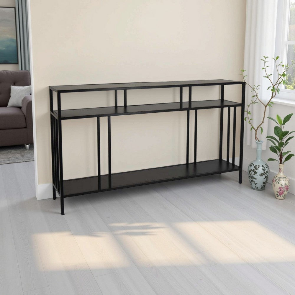 Plant Display Stand, 3 Tier Black Metal, Modern Industrial 48 Inch -BM331016