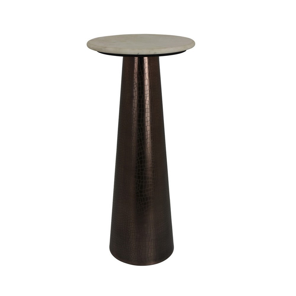 Plant Stand Accent Table, Bronze Metal, Round Gray Marble Top, 26 Inch -BM331018