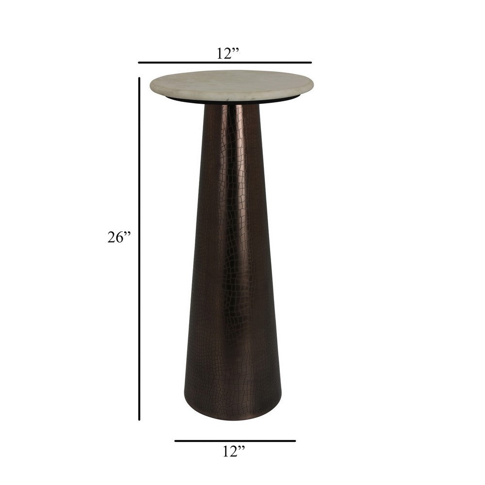 Plant Stand Accent Table, Bronze Metal, Round Gray Marble Top, 26 Inch -BM331018